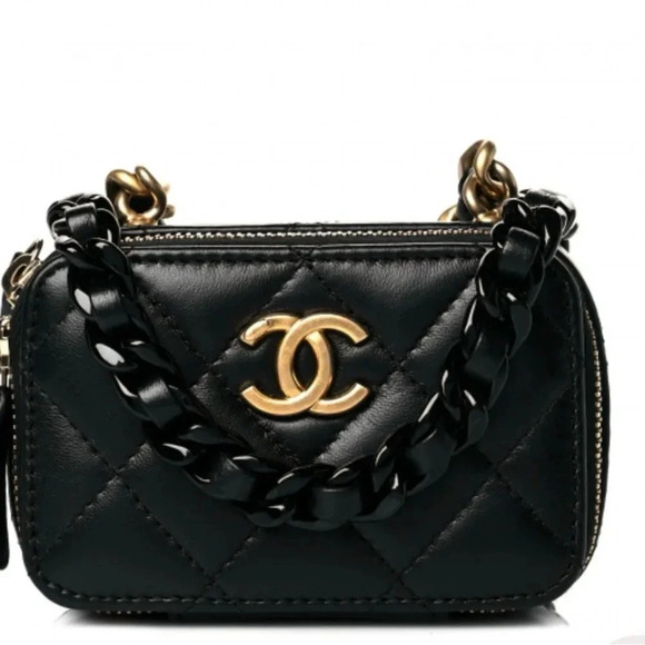 Chanel Black Quilted Mini Lacquered Chain Clutch in lambskin leather - Picture 1 of 16